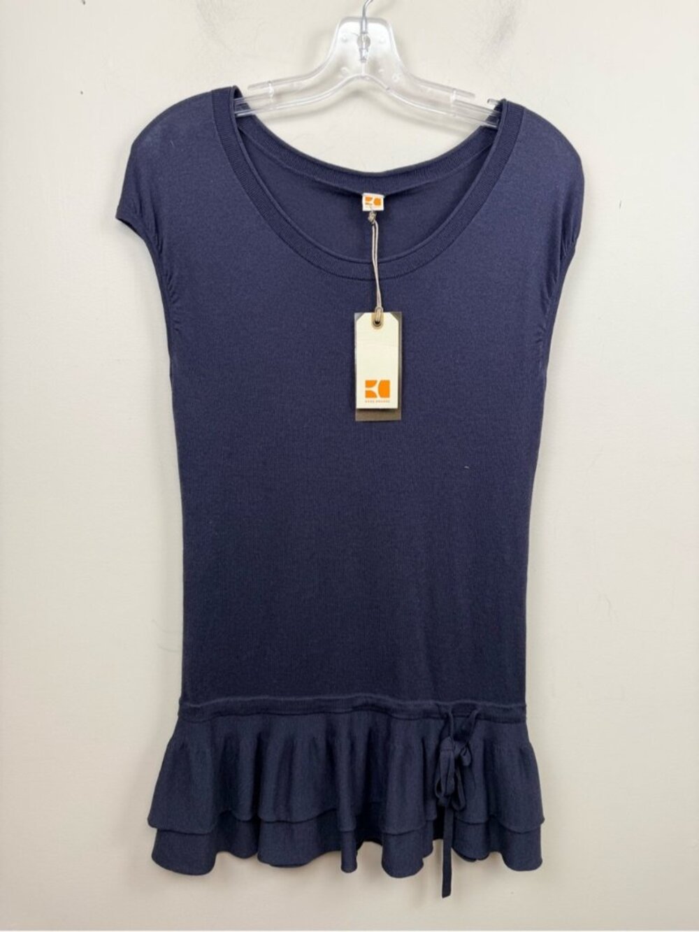 Hugo boss silk and cashmere capSleeve drop waist dress blue grey
